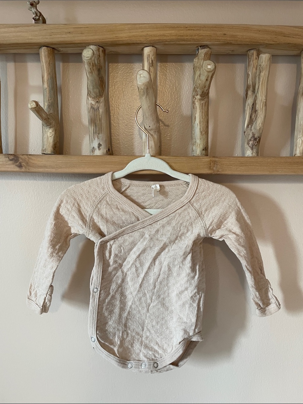Quincy Mae Cream Wrap-Front Long Sleeve Baby Bodysuit